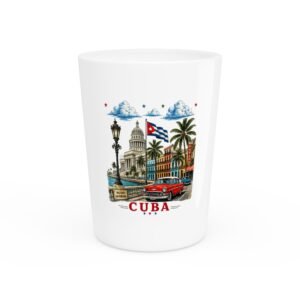 Cuba Vintage Travel Shot Glass – Havana Skyline, Classic Cars & Cuban Flag Souvenir