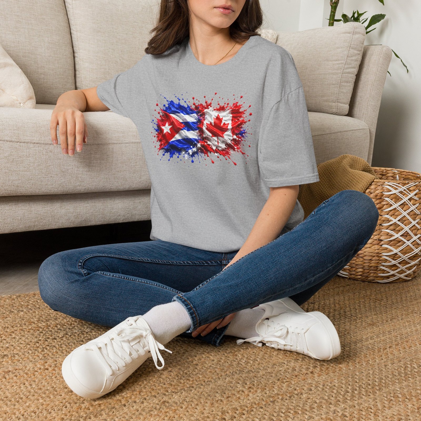 12433624105617642606_2048.jpeg Cuba Canada Flag Splash T-Shirt — Cuban-Canadian Pride Graphic Tee - Image 1