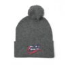 Embroidered Pom-Pom Knit Cap — Retro Cuba Script Beanie