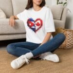 Cuba Canada Heart Flag T-Shirt – Split Cuban & Canadian Flag Love Design - Image 2