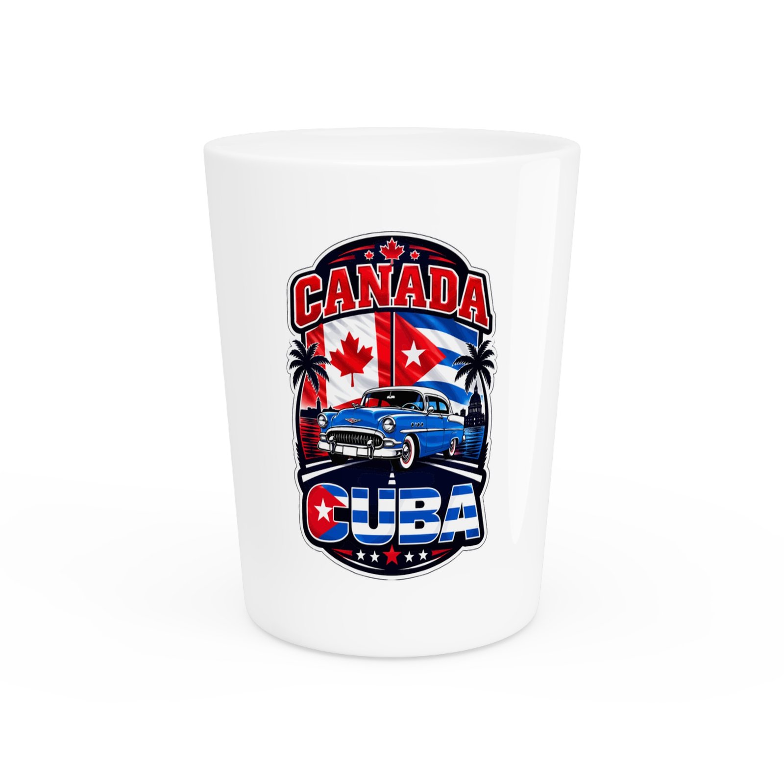 14817915649836859652_2048.jpeg Cuba Canada Shot Glass, Cuban Canadian Shot Glass, Cuba Canada Gift, Maple Leaf Shot Glass, Retro Cuba Graphic Glass, Canada Travel Gift - Image 1