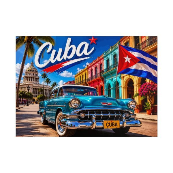 Cuba Vintage Car Poster — Retro Havana Travel Wall Art (Rolled Poster)