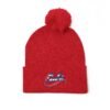 Embroidered Pom-Pom Knit Cap — Retro Cuba Script Beanie