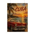 Cuba Vintage Car Sunset Poster
