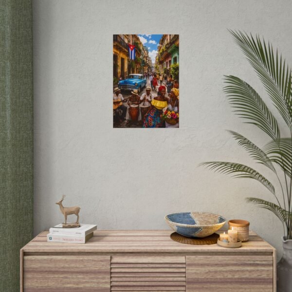 Cuban Street Scene Poster - Vintage Car & Live Music Rolled Wall Art