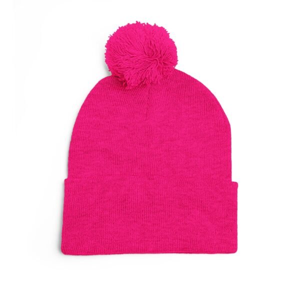 Embroidered Pom-Pom Knit Cap — Retro Cuba Script Beanie