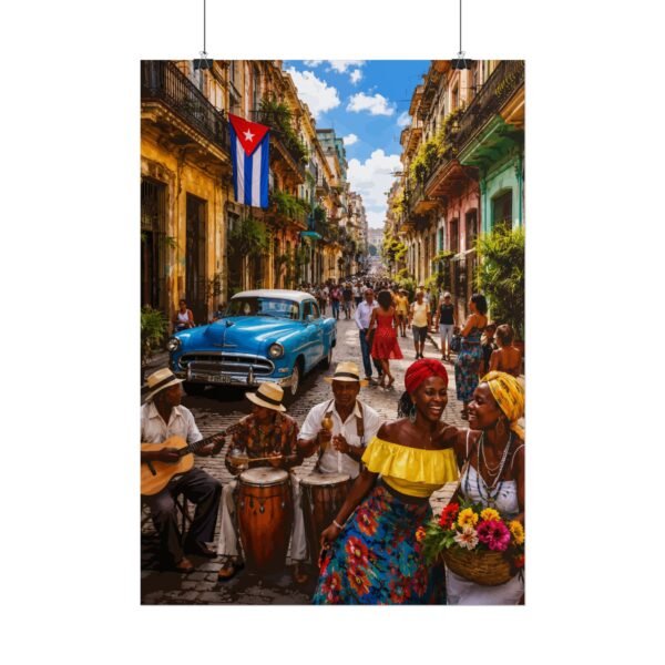 Cuban Street Scene Poster - Vintage Car & Live Music Rolled Wall Art