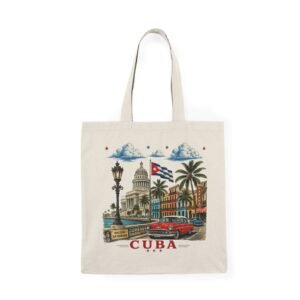 7857487072946090110_2048.jpeg Cuba Havana Vintage Scene Tote Bag | Classic Car, Capitol, Palm Trees