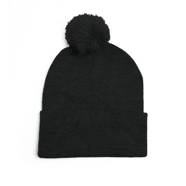 Embroidered Pom-Pom Knit Cap — Retro Cuba Script Beanie